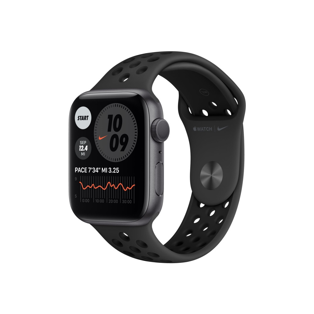 Produktbild för Apple Watch Nike Series 6 (GPS) - rymdgrå aluminium - smart klocka med Nike sportband - antracit/svart - 32 GB