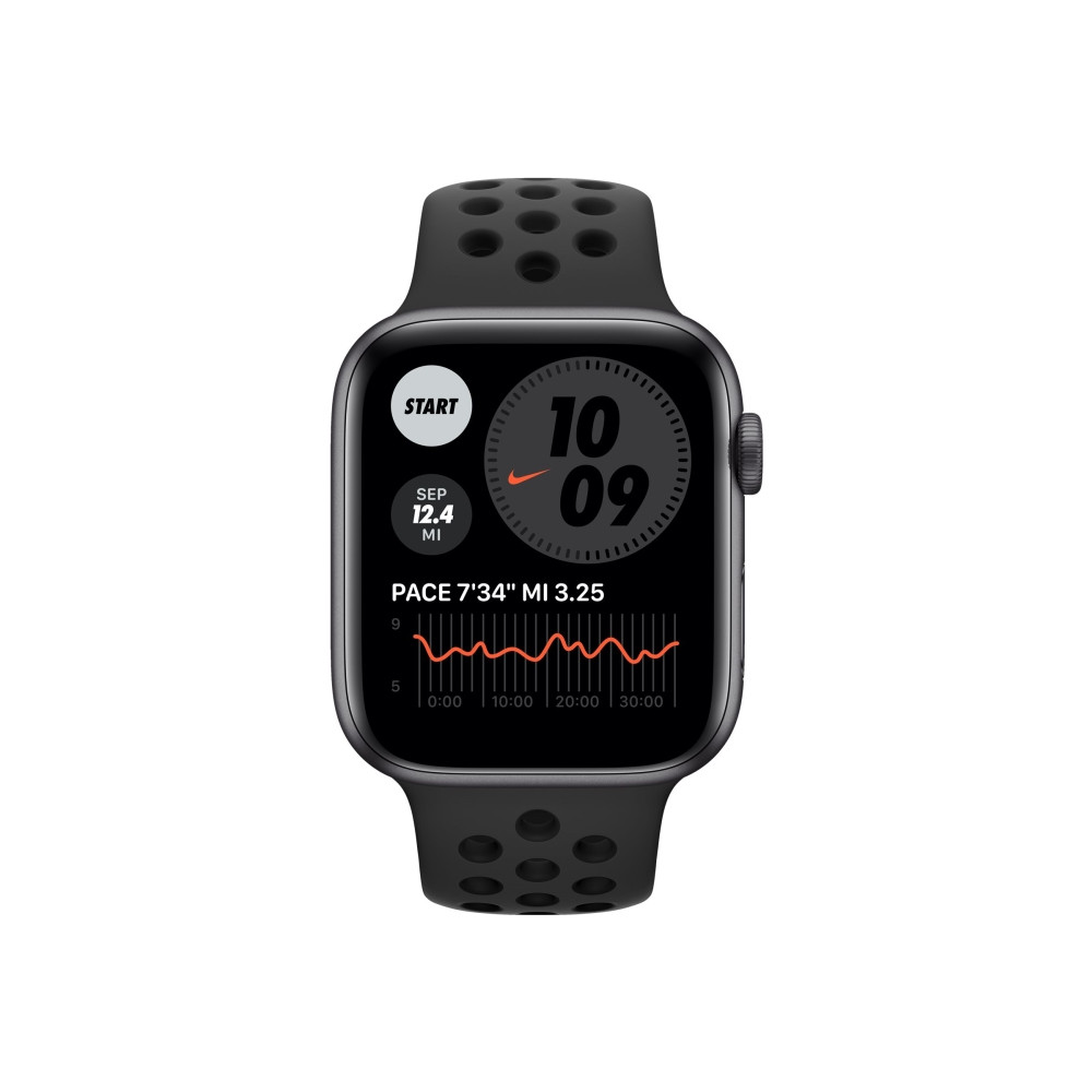 Produktbild för Apple Watch Nike Series 6 (GPS) - rymdgrå aluminium - smart klocka med Nike sportband - antracit/svart - 32 GB