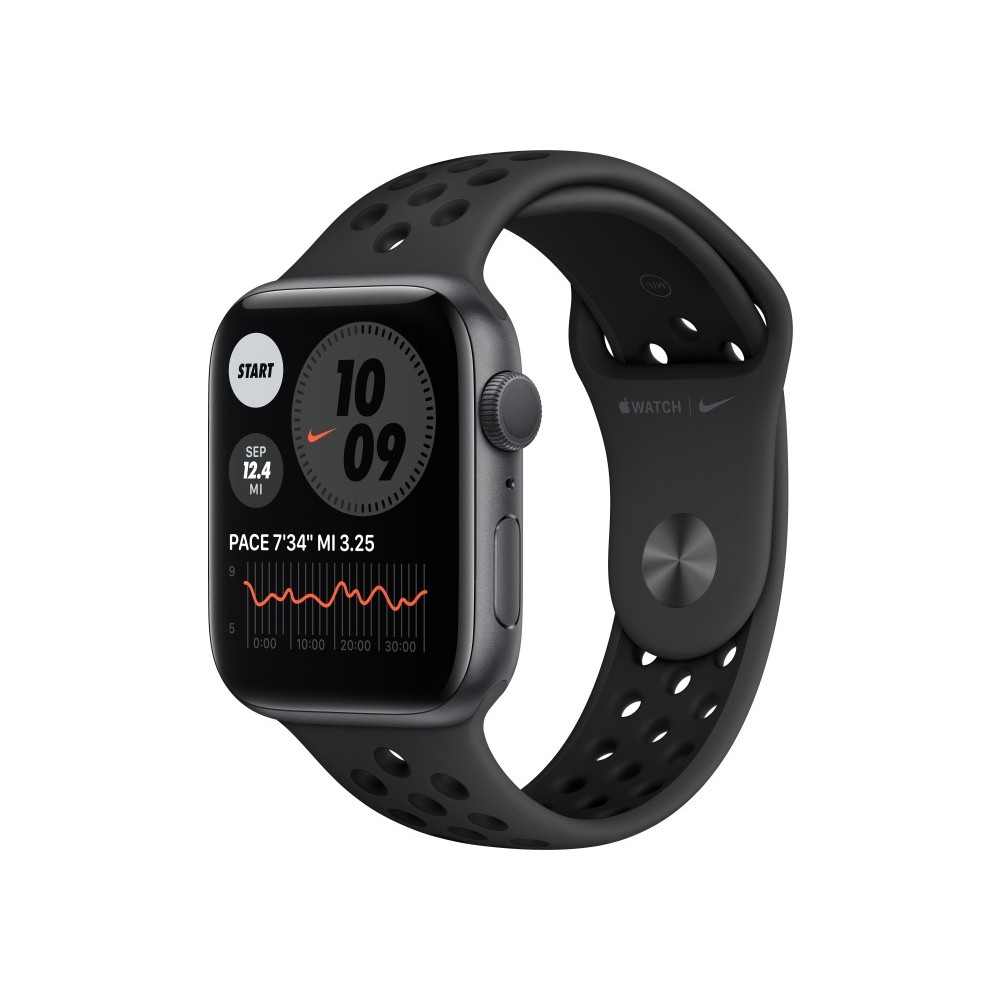 Produktbild för Apple Watch Nike Series 6 (GPS) - rymdgrå aluminium - smart klocka med Nike sportband - antracit/svart - 32 GB