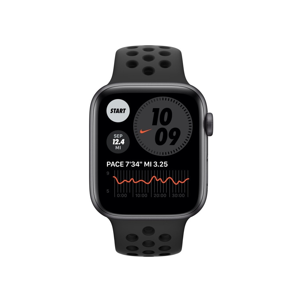 Produktbild för Apple Watch Nike Series 6 (GPS) - rymdgrå aluminium - smart klocka med Nike sportband - antracit/svart - 32 GB