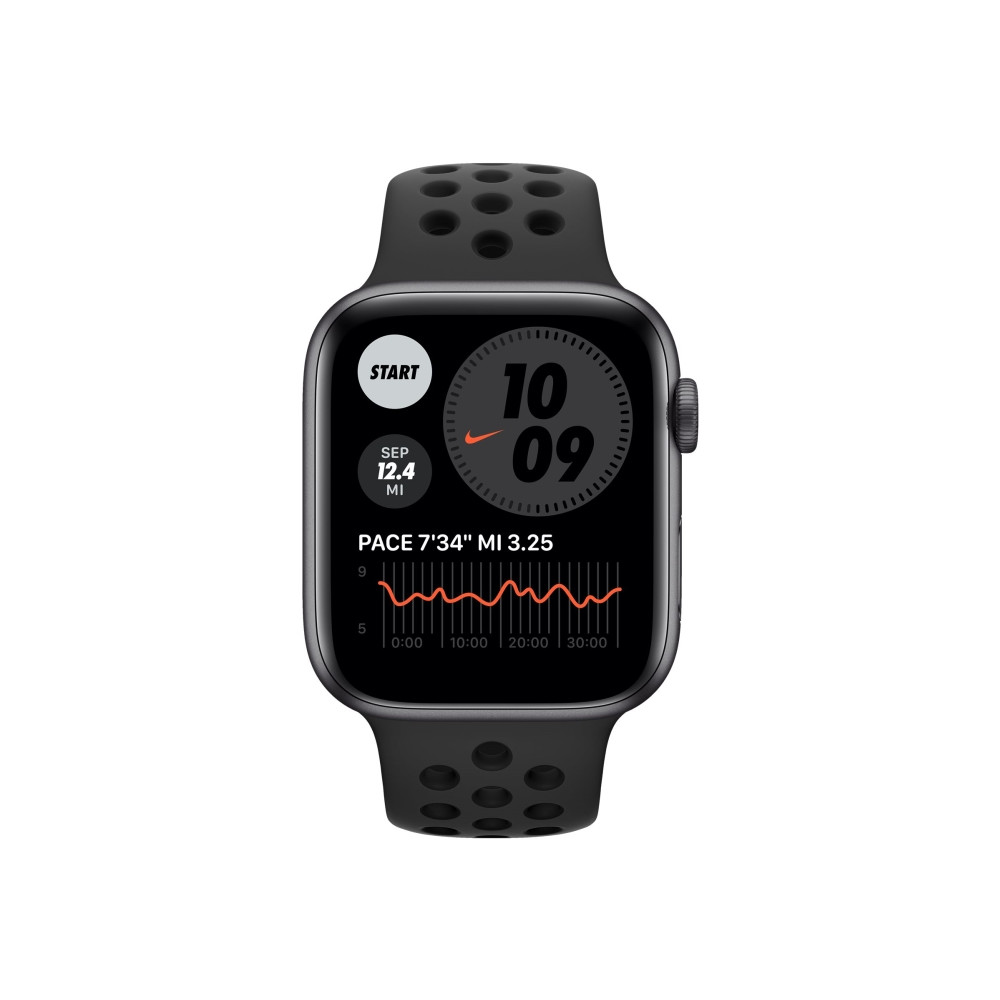 Produktbild för Apple Watch Nike Series 6 (GPS) - rymdgrå aluminium - smart klocka med Nike sportband - antracit/svart - 32 GB