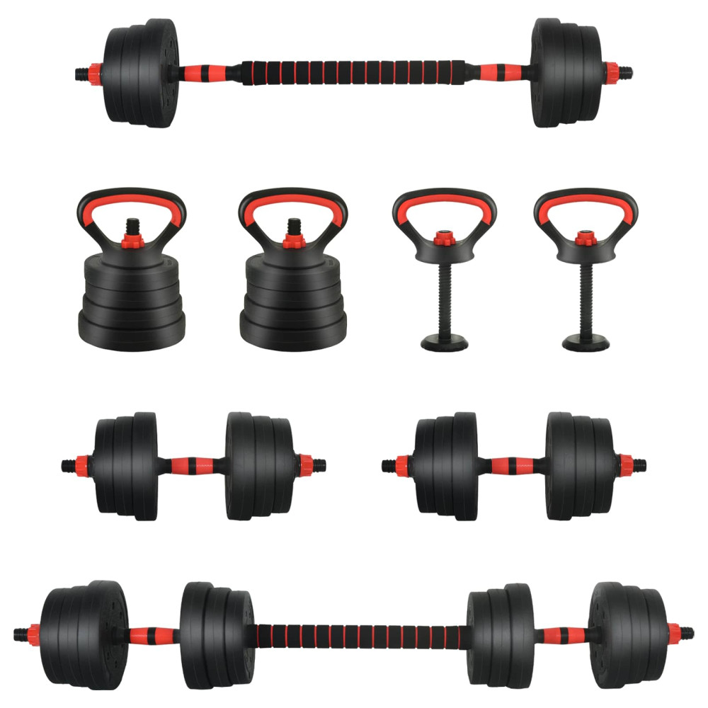Produktbild för 4-i-1 hantel, stång och kettlebell-set 20 kg Svart och Röd