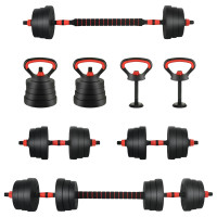 Produktbild för 4-i-1 hantel, stång och kettlebell-set 20 kg Svart och Röd