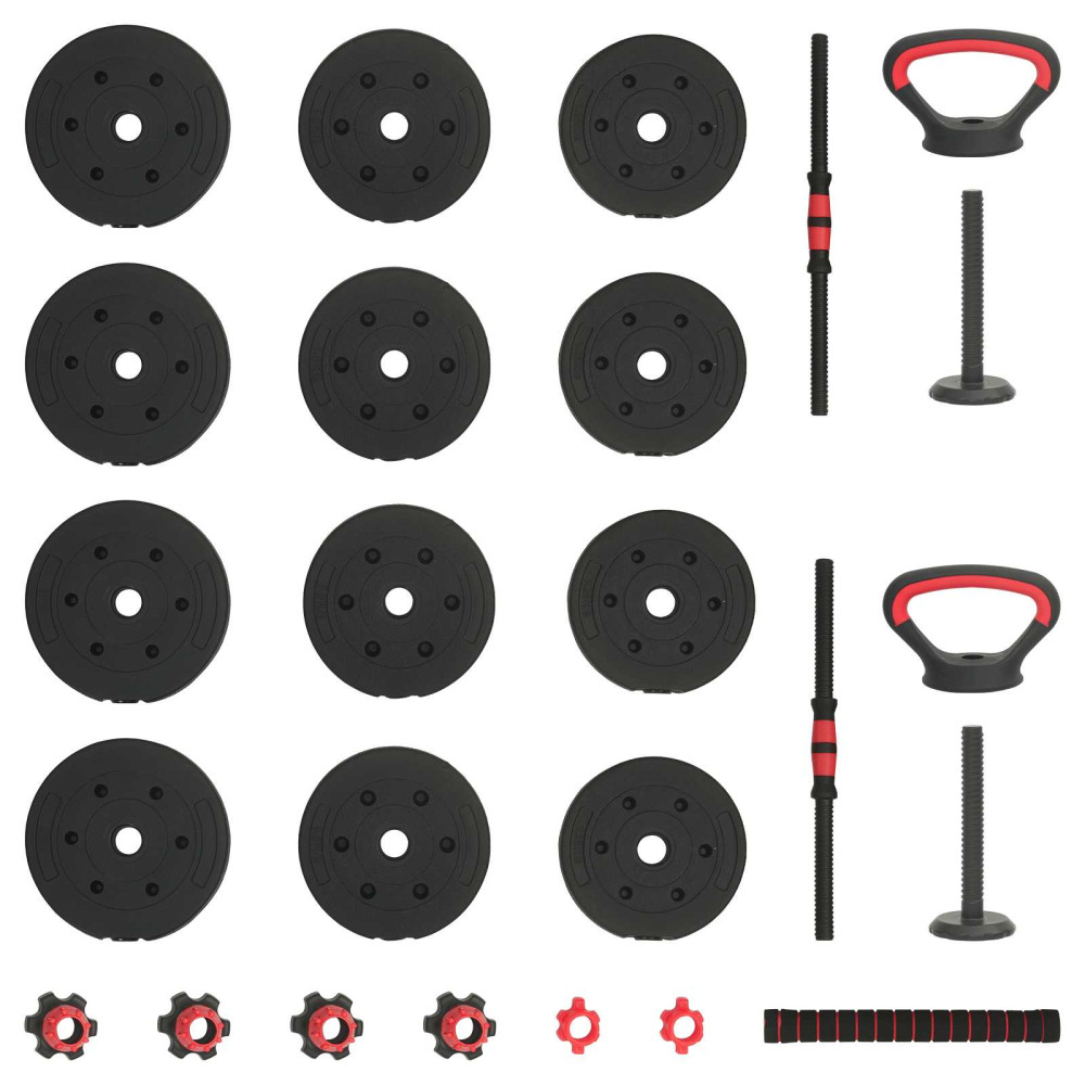 Produktbild för 4-i-1 hantel, stång och kettlebell-set 20 kg Svart och Röd