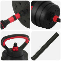 Produktbild för 4-i-1 hantel, stång och kettlebell-set 20 kg Svart och Röd