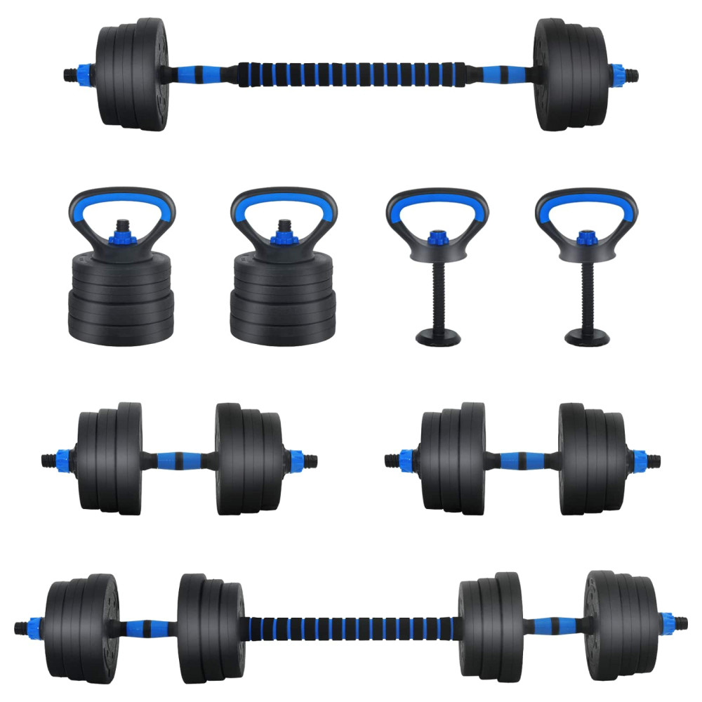Produktbild för 4-i-1 Hantel Skivstång Kettlebell Set 20 kg Svart och blå