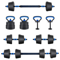 Produktbild för 4-i-1 Hantel Skivstång Kettlebell Set 20 kg Svart och blå