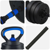 Produktbild för 4-i-1 Hantel Skivstång Kettlebell Set 20 kg Svart och blå