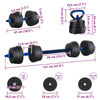Produktbild för 4-i-1 Hantel Skivstång Kettlebell Set 20 kg Svart och blå