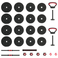 Produktbild för 4-i-1 Hantel Skivstång Kettlebell Set 30 kg Svart och Röd