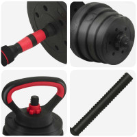 Produktbild för 4-i-1 Hantel Skivstång Kettlebell Set 30 kg Svart och Röd
