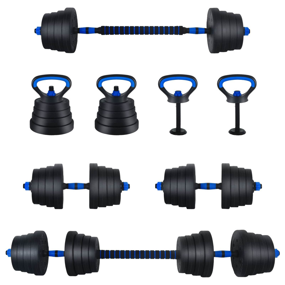 Produktbild för 4-i-1 Hantel Skivstång Kettlebell Set 30 kg Svart och blå