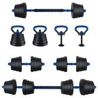 Produktbild för 4-i-1 Hantel Skivstång Kettlebell Set 30 kg Svart och blå