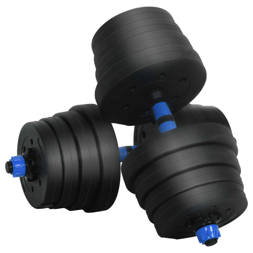 Produktbild för 4-i-1 Hantel Skivstång Kettlebell Set 30 kg Svart och blå