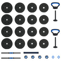 Produktbild för 4-i-1 Hantel Skivstång Kettlebell Set 30 kg Svart och blå