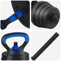 Produktbild för 4-i-1 Hantel Skivstång Kettlebell Set 30 kg Svart och blå