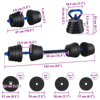 Produktbild för 4-i-1 Hantel Skivstång Kettlebell Set 30 kg Svart och blå