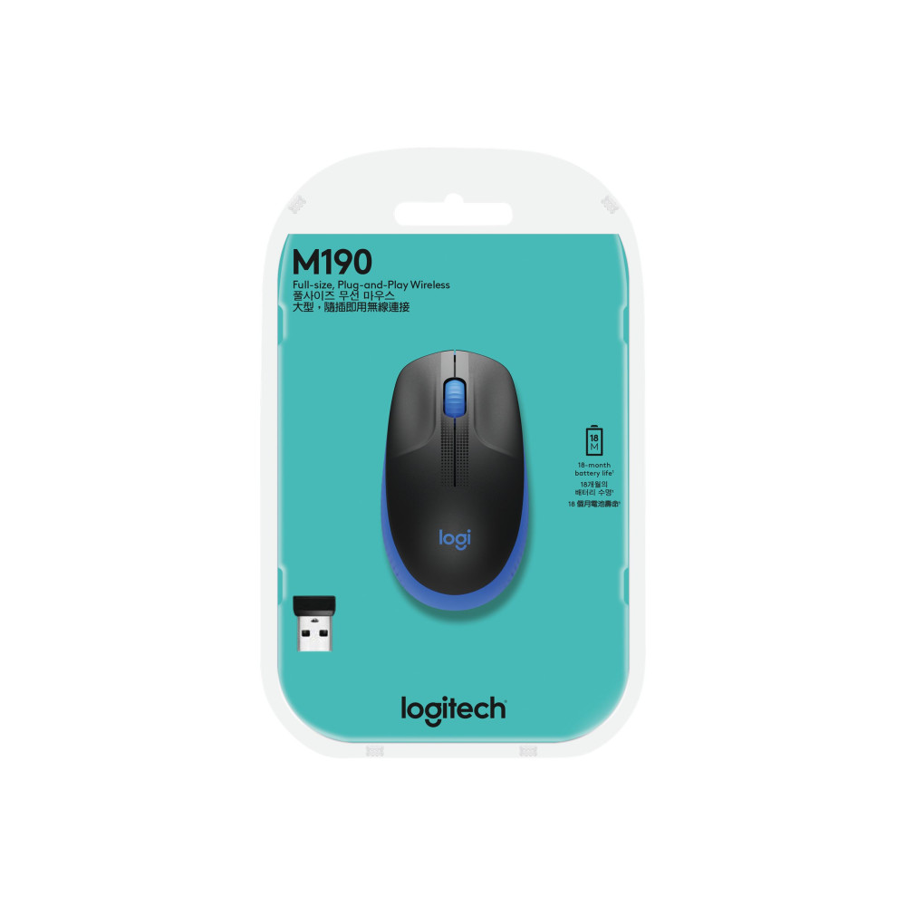 Produktbild för Logitech M190 - mus - blå