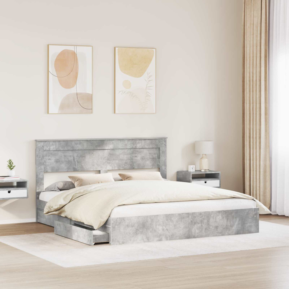 Produktbild för Förvaringssäng med låda Betonggrå 200 x 200 cm Konstruerat trä