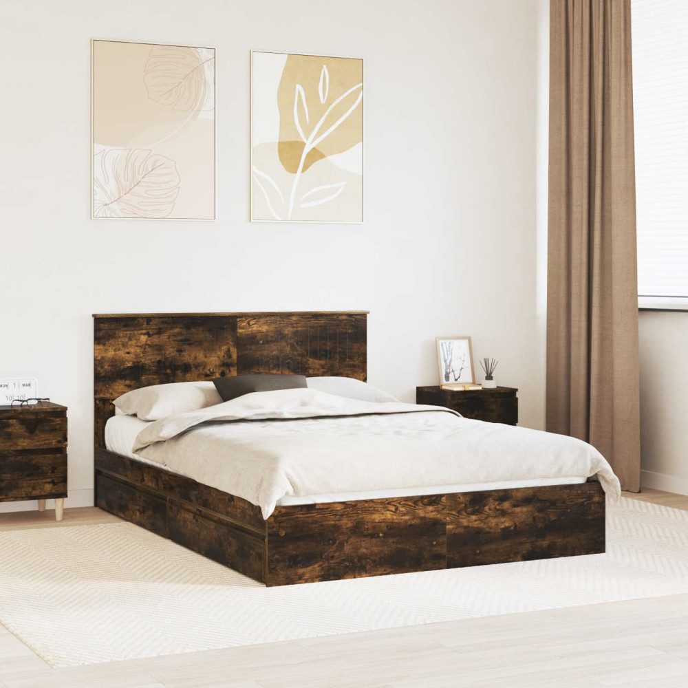 Produktbild för Förvaringssäng med låda Rökt ek 135 x 190 cm Konstruerat trä