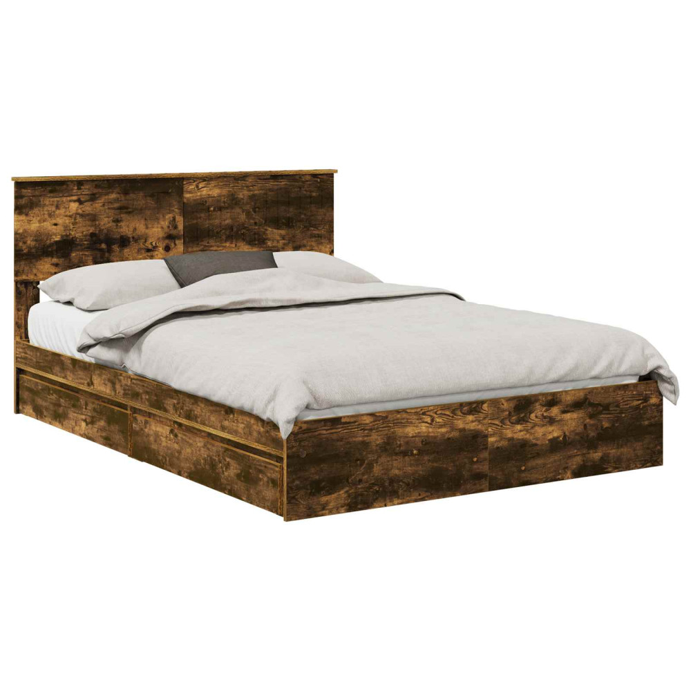 Produktbild för Förvaringssäng med låda Rökt ek 135 x 190 cm Konstruerat trä