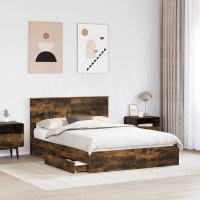 Produktbild för Förvaringssäng med låda Rökt ek 135 x 190 cm Konstruerat trä