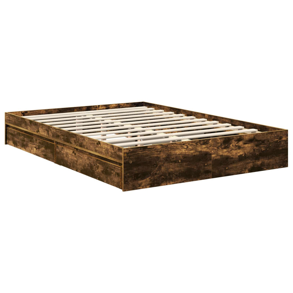 Produktbild för Förvaringssäng med låda Rökt ek 135 x 190 cm Konstruerat trä