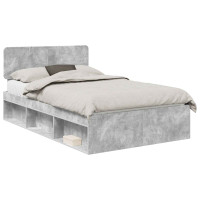 Produktbild för Sängram med huvudgavel Betonggrå 135 x 190 cm Massiv furu