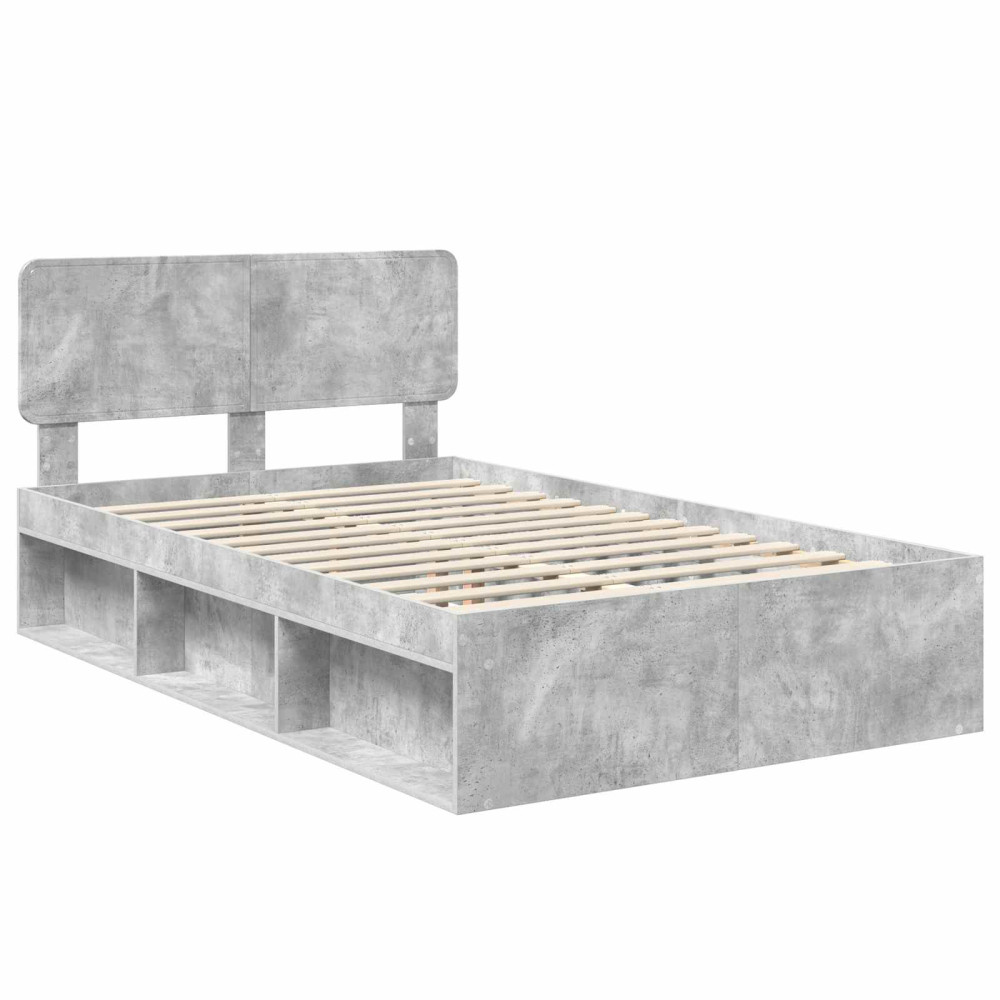Produktbild för Sängram med huvudgavel Betonggrå 135 x 190 cm Massiv furu