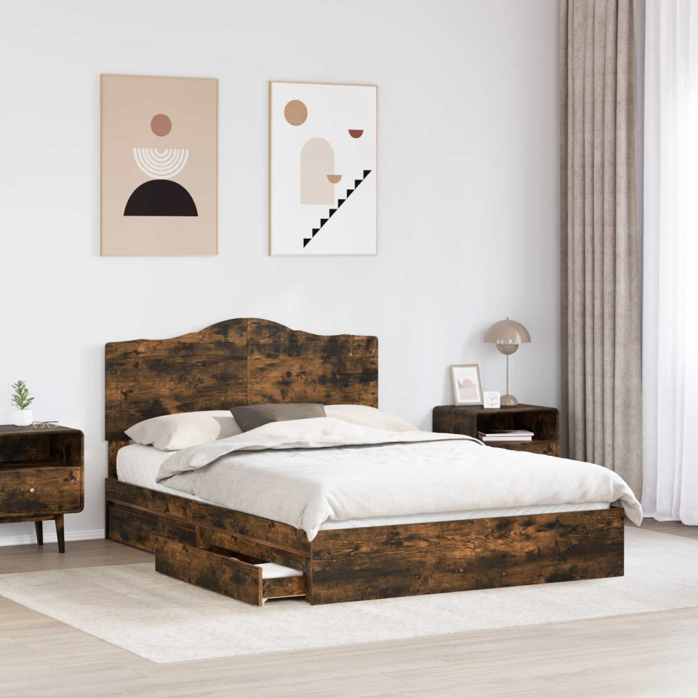 Produktbild för Förvaringssäng med låda Rökt ek 160 x 200 cm Konstruerat trä