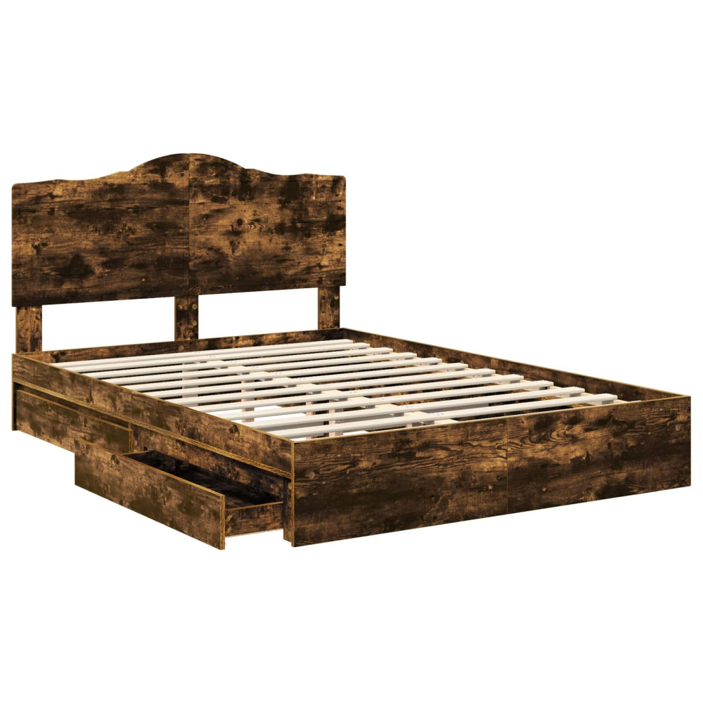 Produktbild för Förvaringssäng med låda Rökt ek 160 x 200 cm Konstruerat trä