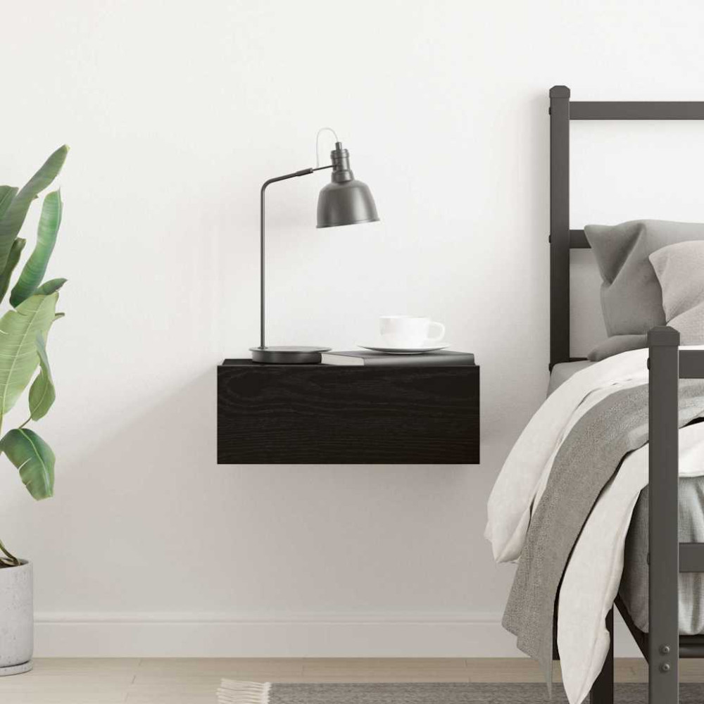 Produktbild för Flytande nattduksbord svart ek 40x32x15 cm konstruerat trä