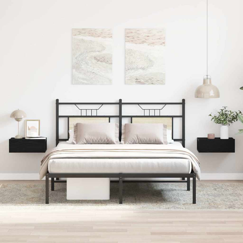 Produktbild för Flytande nattduksbord 2 st svart ek 40x32x15 cm konstruerat trä