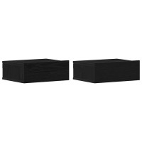 Produktbild för Flytande nattduksbord 2 st svart ek 40x32x15 cm konstruerat trä