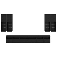 Produktbild för TV väggskåp set Väggmonterad 7 pcs Svart Ek Konstruerat trä