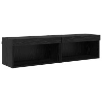Produktbild för TV-skåp med led Väggmonterad 7 pcs Svart Ek Konstruerat trä