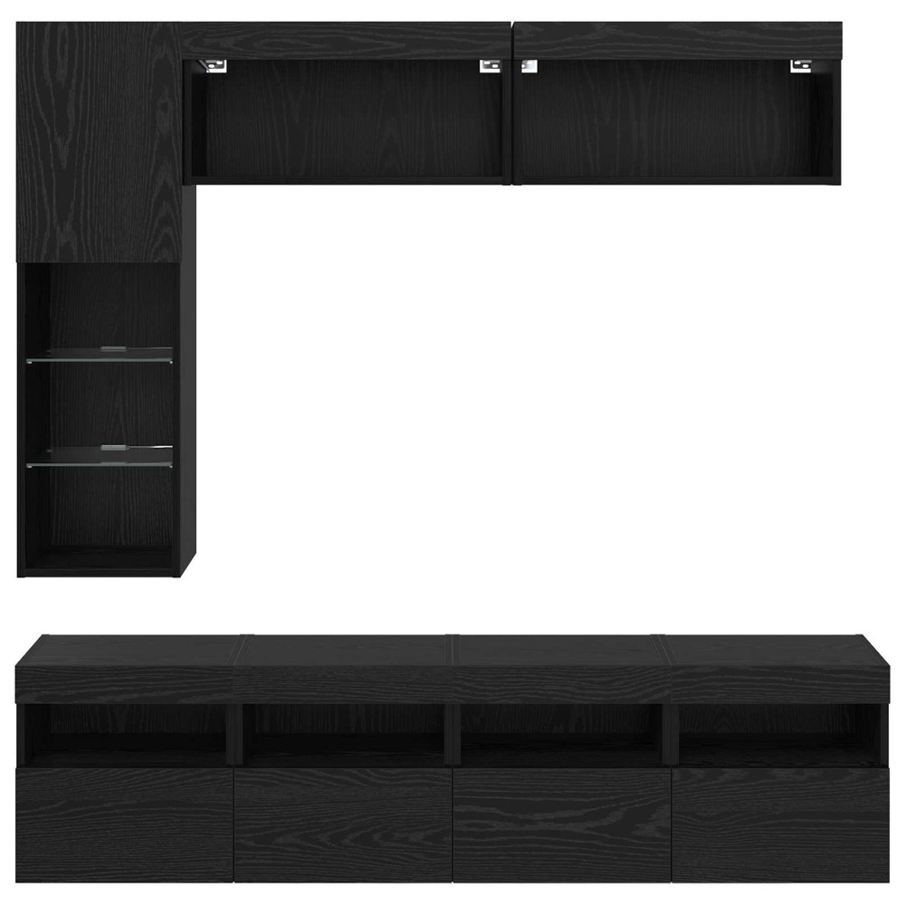 Produktbild för TV-skåp med led Väggmonterad 7 pcs Svart Ek Konstruerat trä