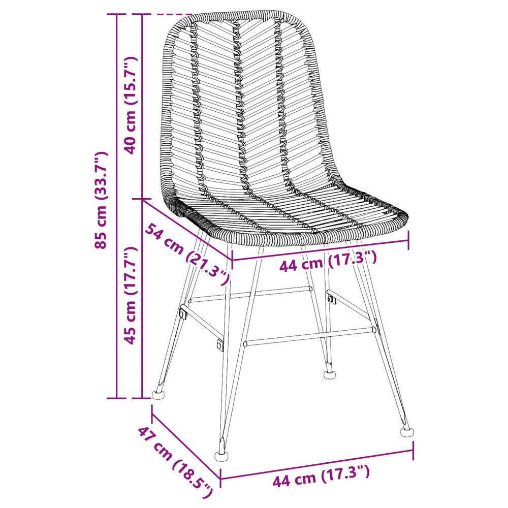 Produktbild för Matstol 2 pcs Rattan och Järn Naturfärg 44,5 x 54,5 x 85 cm