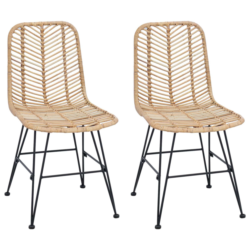 Produktbild för Matstol 2 pcs Rattan och Järn Naturfärg 44,5 x 54,5 x 85 cm