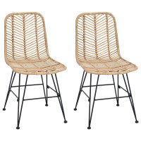 Produktbild för Matstol 2 pcs Rattan och Järn Naturfärg 44,5 x 54,5 x 85 cm