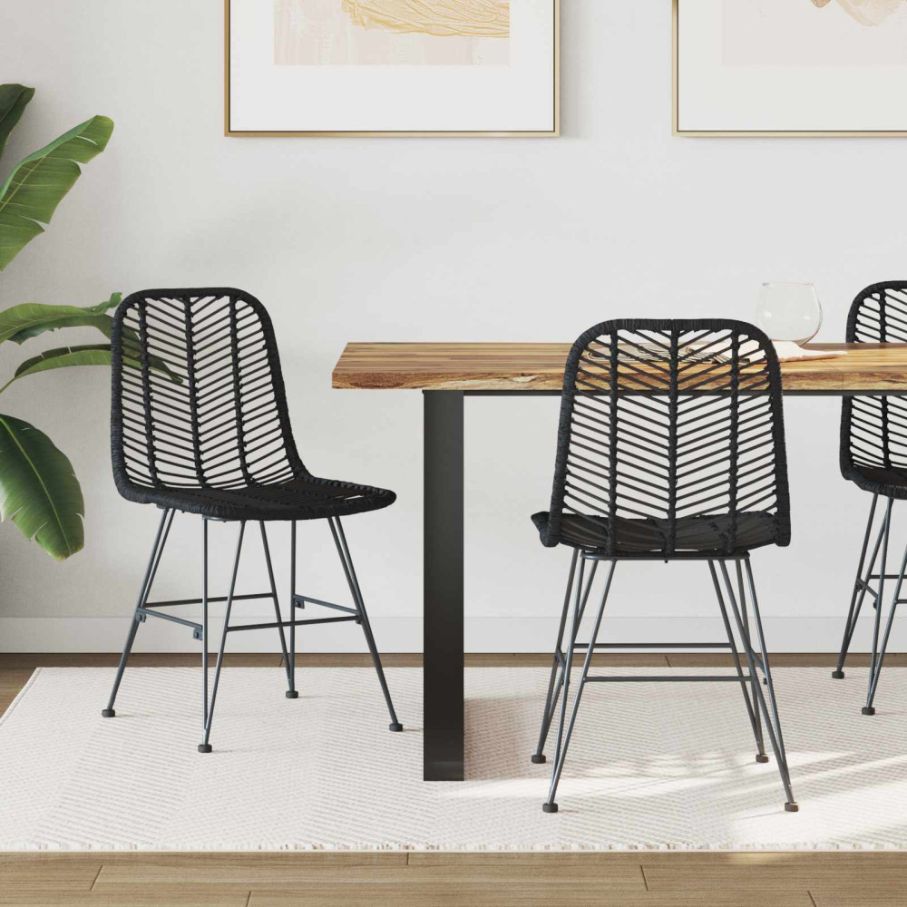 Produktbild för Matstol 2 pcs Rattan och Järn Svart 44,5 x 54,5 x 85 cm