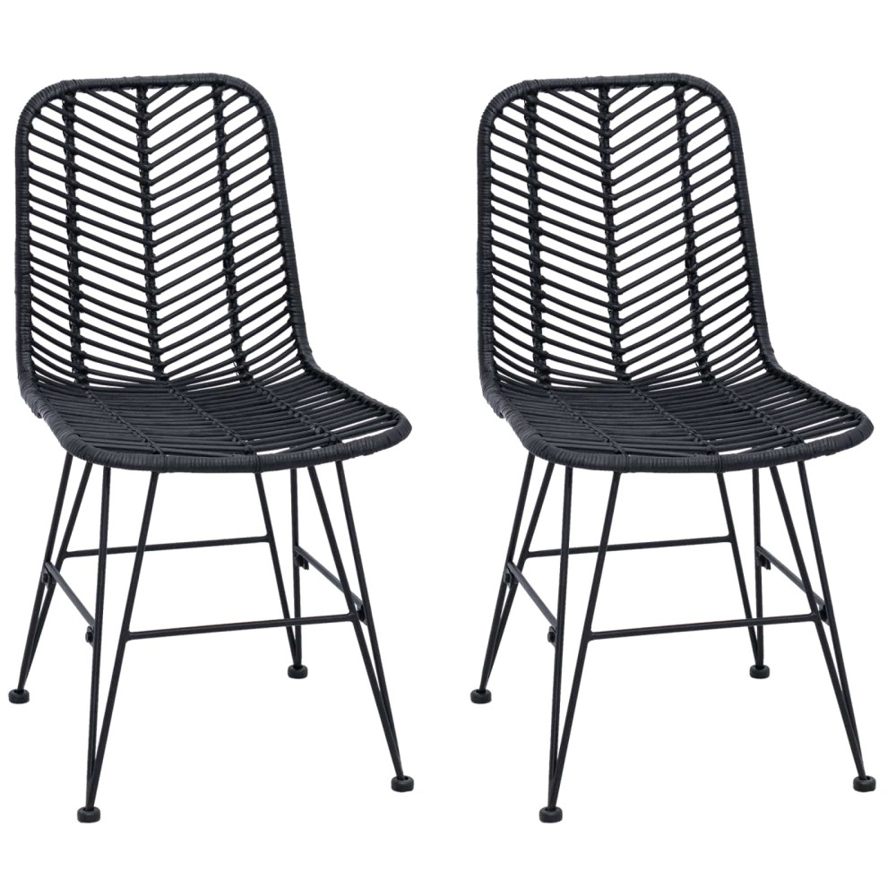 Produktbild för Matstol 2 pcs Rattan och Järn Svart 44,5 x 54,5 x 85 cm