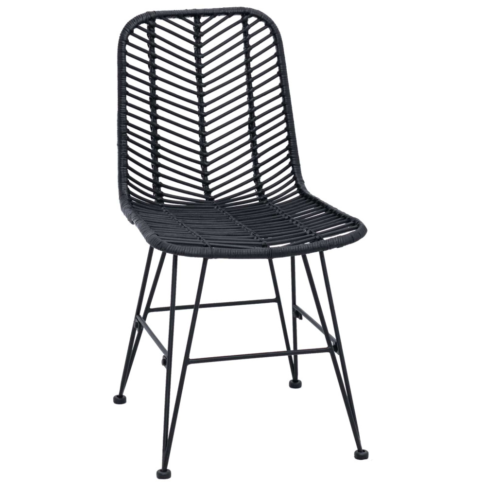 Produktbild för Matstol 2 pcs Rattan och Järn Svart 44,5 x 54,5 x 85 cm