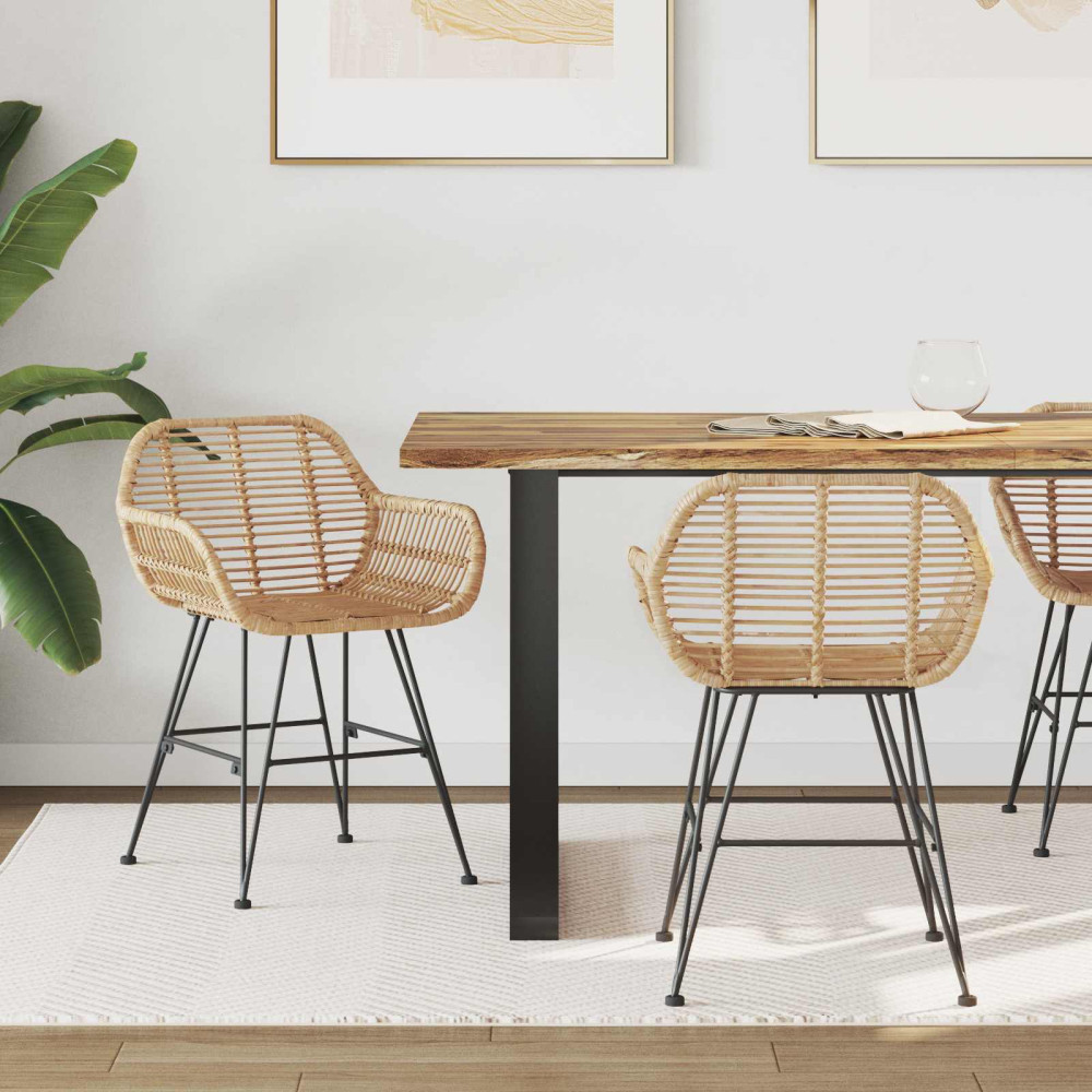 Produktbild för Matstol 2 pcs Rattan och Järn Naturfärg 55 x 50 x 74 cm