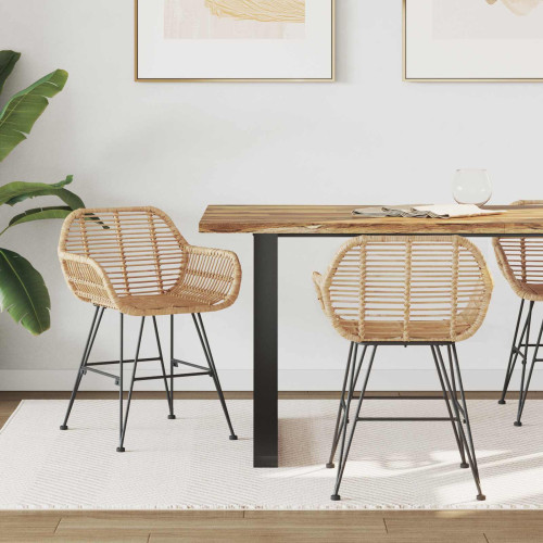 vidaXL Matstol 2 pcs Rattan och Järn Naturfärg 55 x 50 x 74 cm