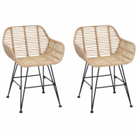 Produktbild för Matstol 2 pcs Rattan och Järn Naturfärg 55 x 50 x 74 cm