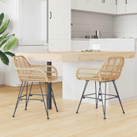 Produktbild för Matstol 2 pcs Rattan och Järn Naturfärg 55 x 50 x 74 cm