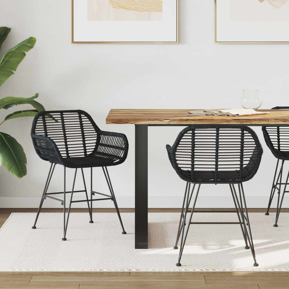 Produktbild för Matstol 2 pcs Rattan och Järn Svart 55 x 50 x 74 cm