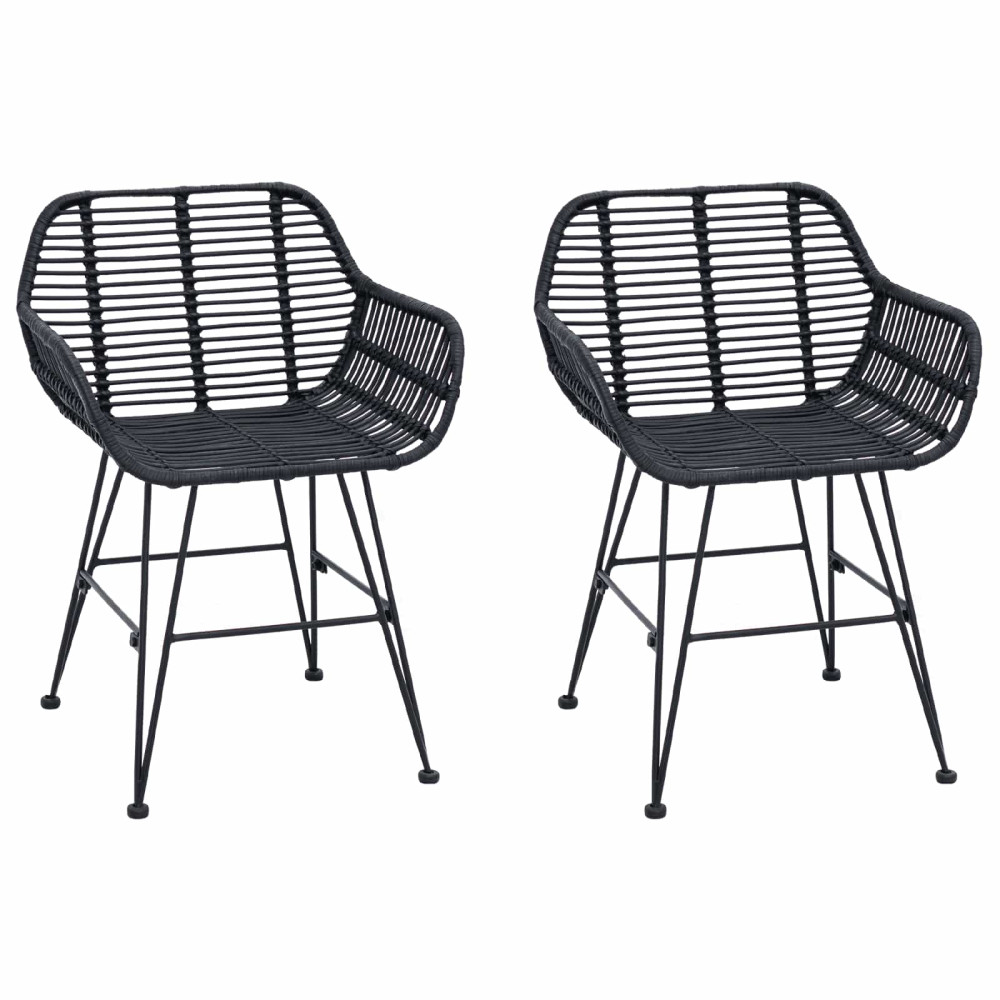 Produktbild för Matstol 2 pcs Rattan och Järn Svart 55 x 50 x 74 cm