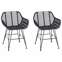 Produktbild för Matstol 2 pcs Rattan och Järn Svart 55 x 50 x 74 cm